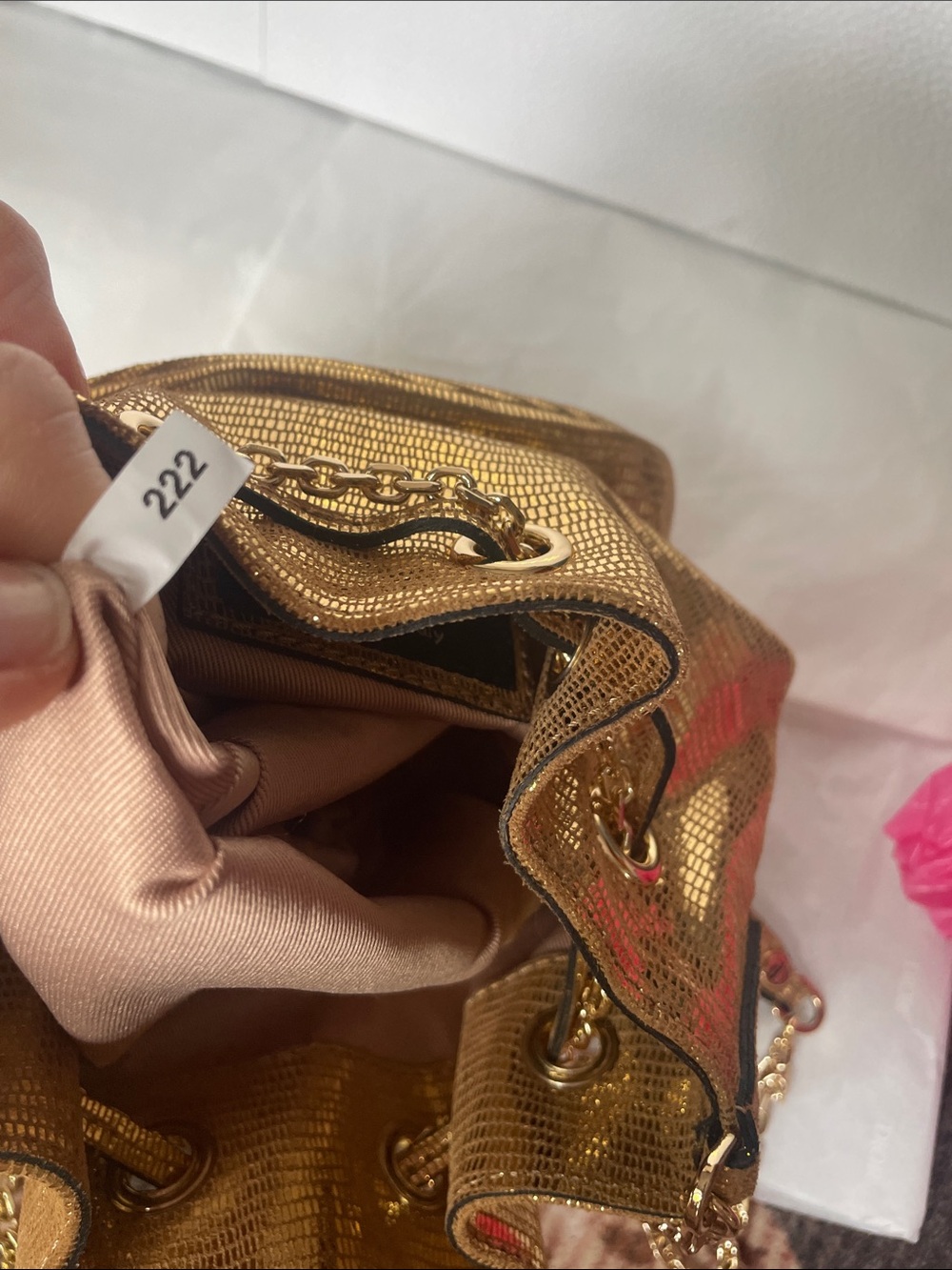 Authentic Gianni Chiarini Gold Chain Accent Bucket Bag Luxury Shoulder Crossbody - Picture 8 of 14
